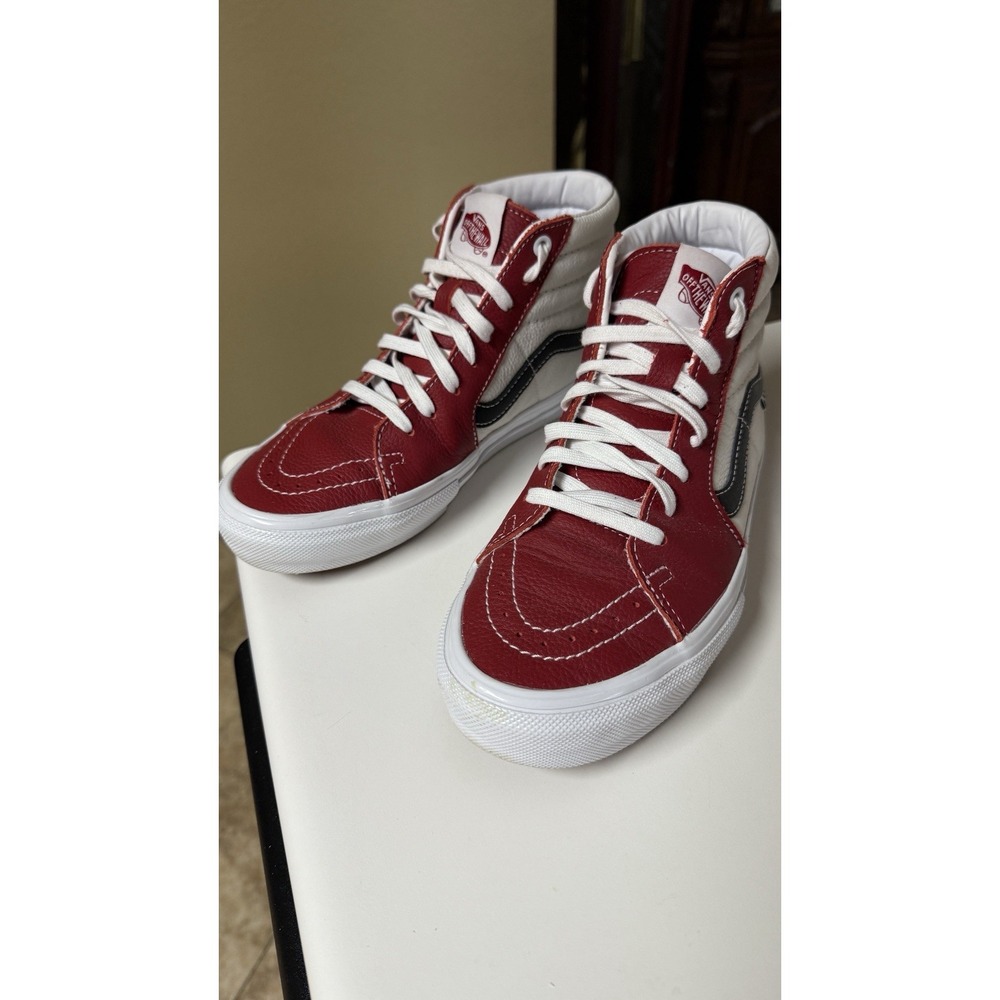 Vans "Sport Leather Skate Sk8-Hi" Sneakers Chili Pepper/White Skate Shoes Sz 7.5